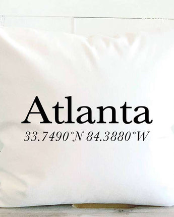 Customizable City and Coordinates - Square Canvas Pillow