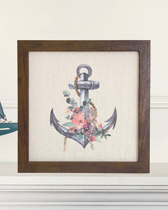 Watercolor Floral Anchor - Framed Sign