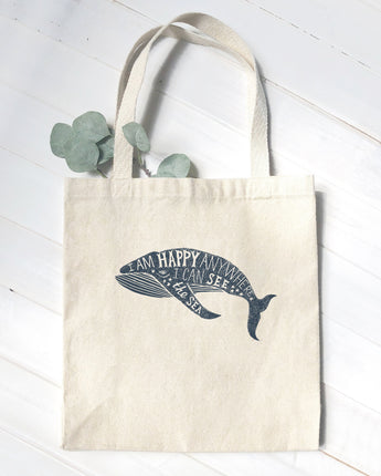 I am Happy Anywhere (Whale) - Canvas Tote Bag