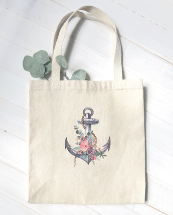 Watercolor Floral Anchor - Canvas Tote Bag