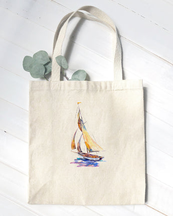 Watercolor Sailboat (Orange) - Canvas Tote Bag