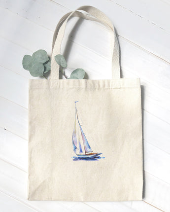 Watercolor Sailboat (Blue) - Canvas Tote Bag