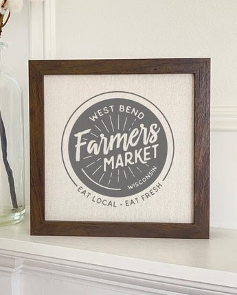 Farmers Market Eat Local w/ City, State - Framed Sign