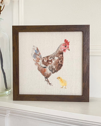 Watercolor Hen with Chick - Framed Sign