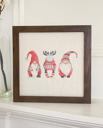 Christmas Gnomes with Moose - Framed Sign