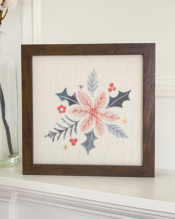 Hand Drawn Pink Poinsettia - Framed Sign