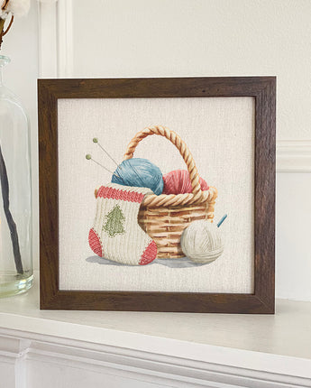 Fairytale Stocking with Yarn - Framed Sign