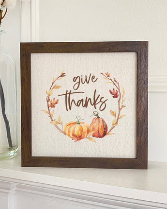 Give Thanks Pumpkin Wreath - Framed Sign
