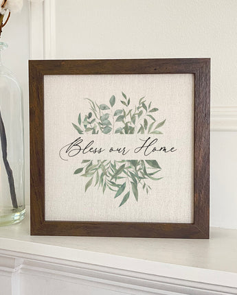 Bless Our Home Greenery - Framed Sign
