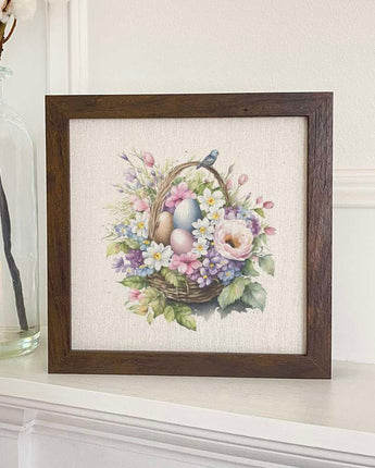 Watercolor Floral Basket and Eggs - Framed Sign