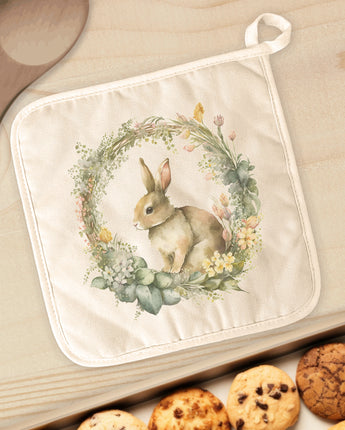 Muted Bunny Wreath - Cotton Pot Holder