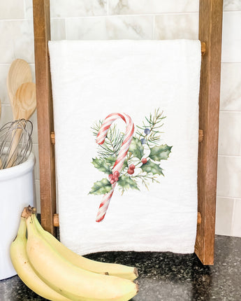 Candy Cane with Holly - Cotton Tea Towel
