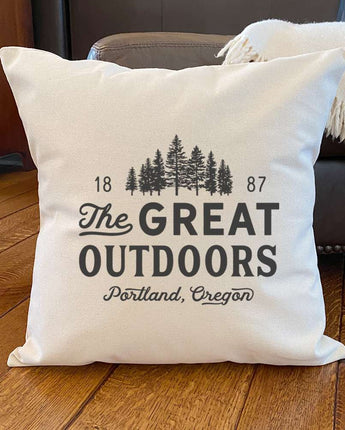 Great Outdoors w/ City, State - Square Canvas Pillow