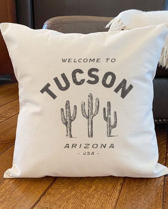 Saguaro Cactus w/ City, State - Square Canvas Pillow
