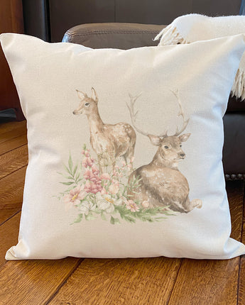 Floral Deer - Square Canvas Pillow