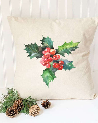 Holly and Berries - Square Canvas Pillow