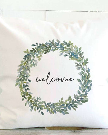 Welcome Boxwood Wreath - Square Canvas Pillow