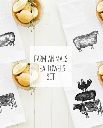 Assorted Farm Animals Set of 4 - Cotton Tea Towels