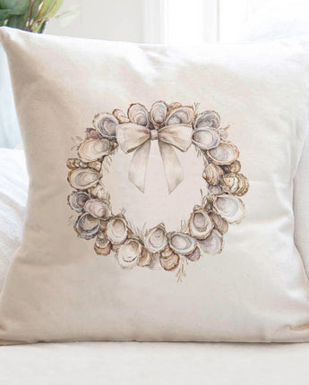 Christmas Canvas Pillow - Oyster Wreath Customizable Square Cotton Throw