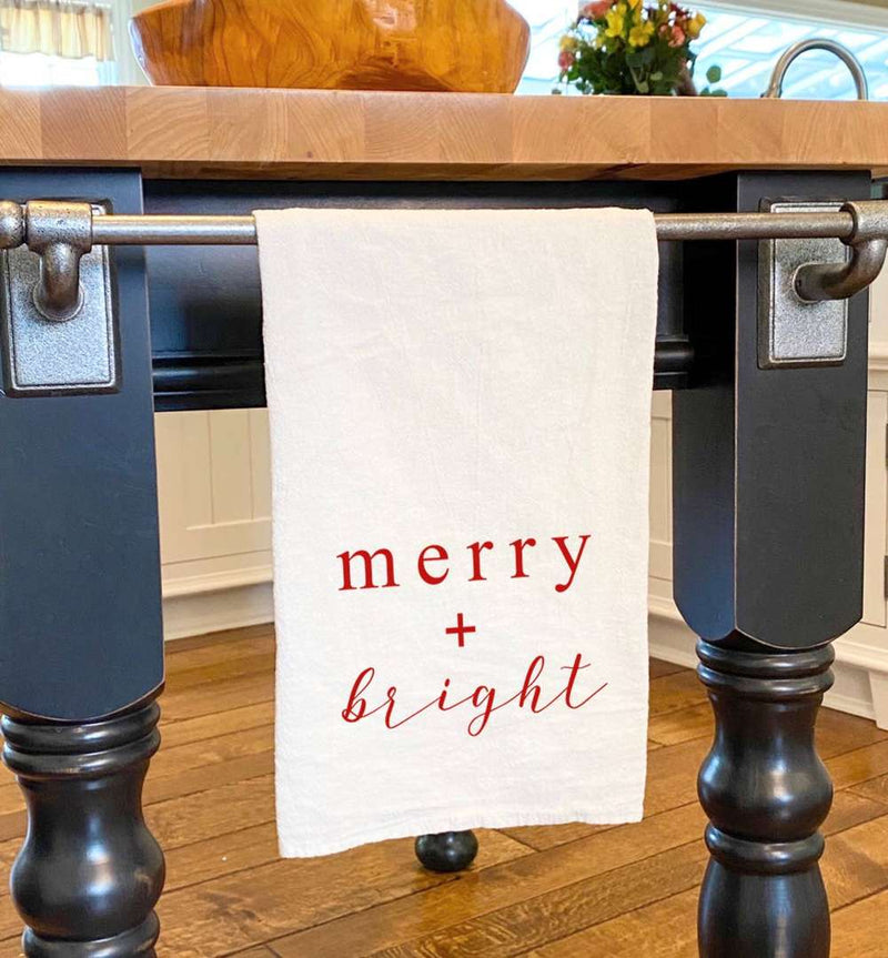 Merry + Bright Script - Christmas Tea Towel