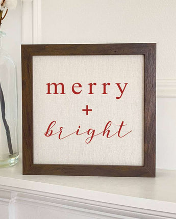 Merry + Bright Script - Framed Sign