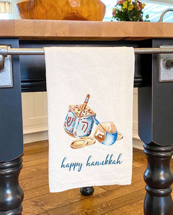Hanukkah - Dreidel and Coins - Cotton Tea Towel