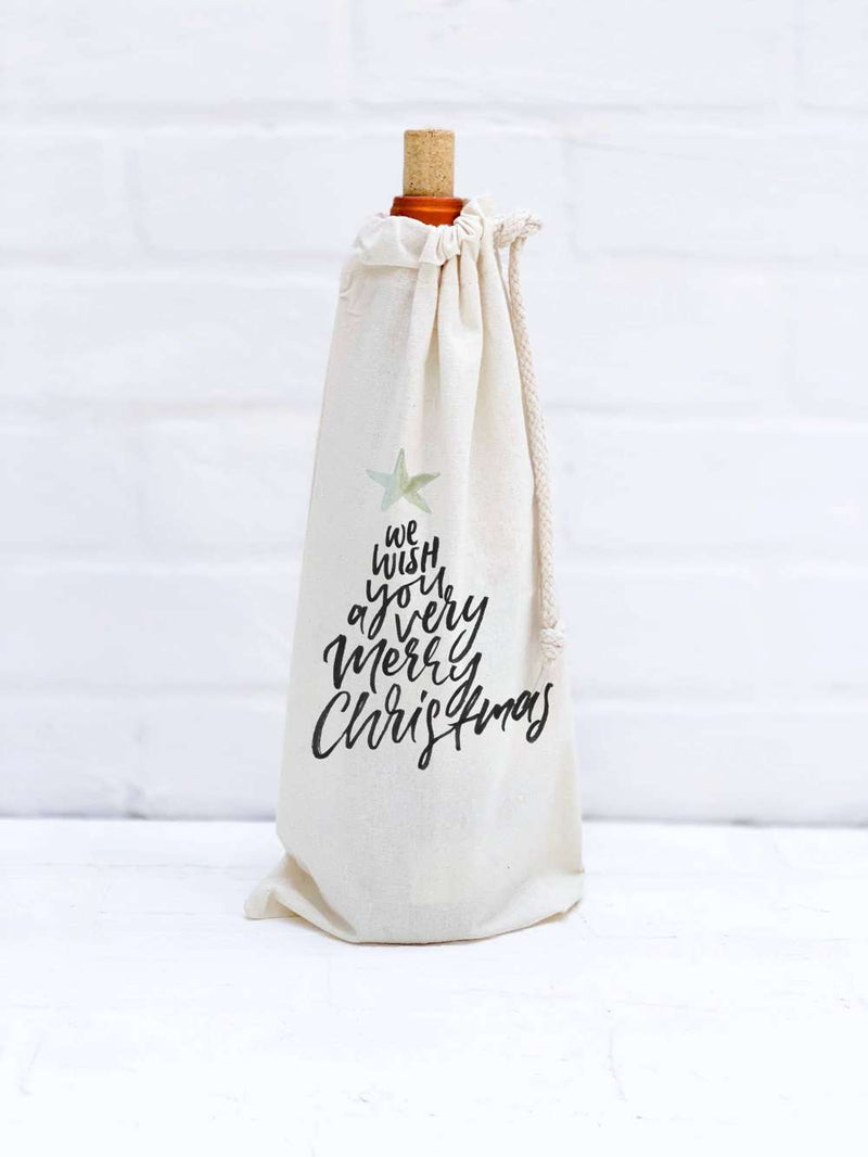 We Wish You a Merry Christmas - Canvas Wine Bag