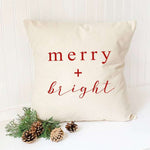 Merry + Bright Script - Christmas Canvas Pillow
