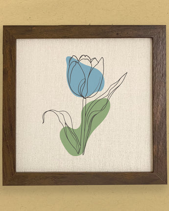 Blue Hand Drawn Tulip - Framed Sign