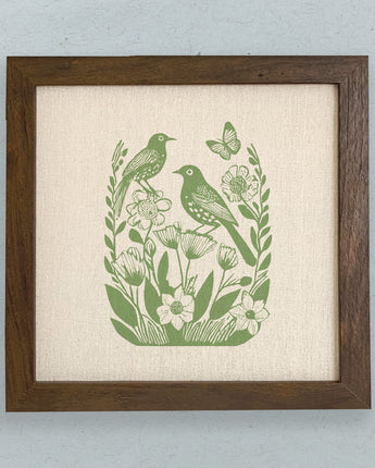 Linocut Spring Birds - Framed Sign