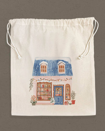 Cozy Winter Storefront - Customizable Cotton Cinch Bag