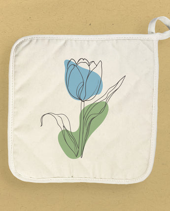 Blue Hand Drawn Tulip - Cotton Pot Holder