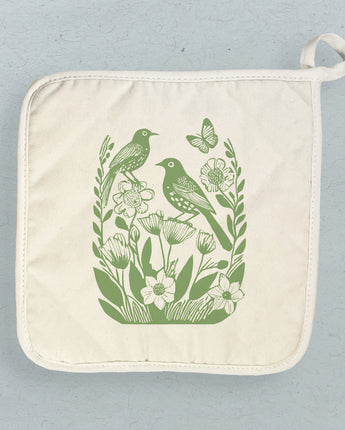 Linocut Spring Birds - Cotton Pot Holder