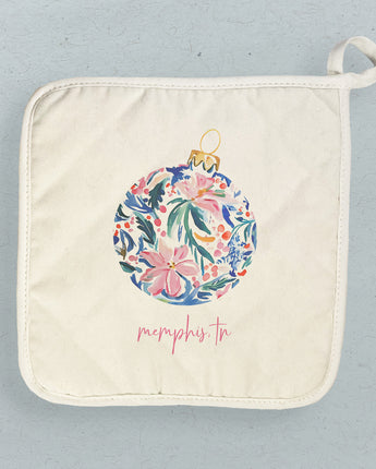 Painted Floral Ornament - Custom Cotton Pot Holder