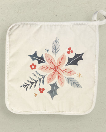 Hand Drawn Pink Poinsettia - Cotton Pot Holder
