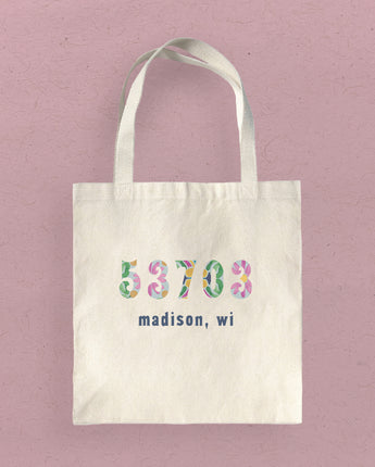 Vibrant Tiles w/ City, State, Zip - Custom Canvas Tote Bag