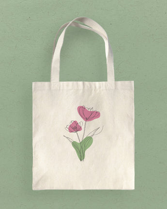Pink Hand Drawn Flower - Canvas Tote Bag