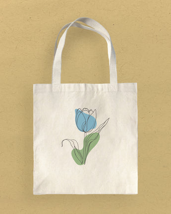 Blue Hand Drawn Tulip - Canvas Tote Bag