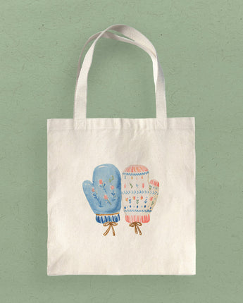 Nordic Floral Mittens - Customizable Canvas Tote Bag