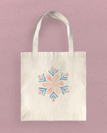Winter Bloom Snowflake - Customizable Canvas Tote Bag