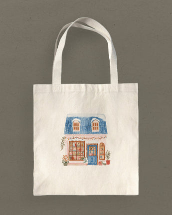 Cozy Winter Storefront - Customizable Canvas Tote Bag