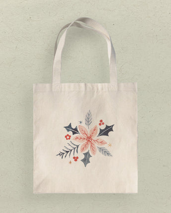 Hand Drawn Pink Poinsettia - Canvas Tote Bag
