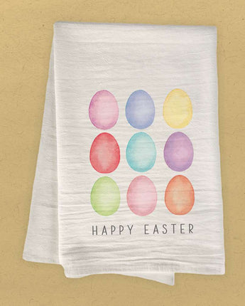 Happy Easter Watercolor Eggs - Easter Cotton Tea Towel