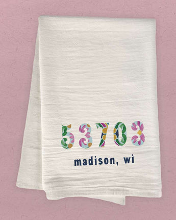Vibrant Tiles w/ City, State, Zip - Custom Cotton Tea Towel