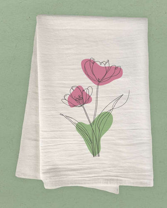 Pink Hand Drawn Flower - Customizable Cotton Tea Towel