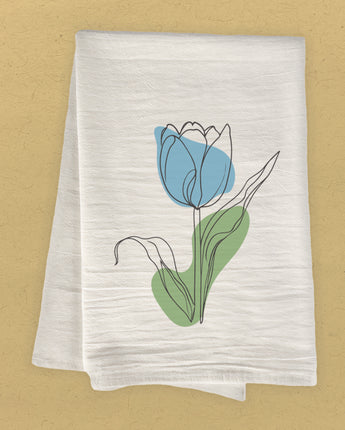 Blue Hand Drawn Tulip - Cotton Tea Towel