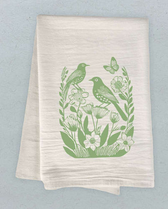 Linocut Spring Birds - Customizable Cotton Tea Towel