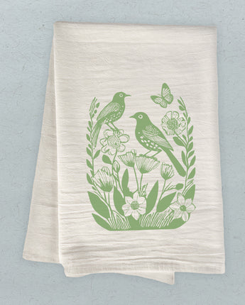 Linocut Spring Birds - Cotton Tea Towel
