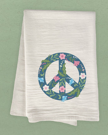 Floral Peace Sign - Cotton Tea Towel