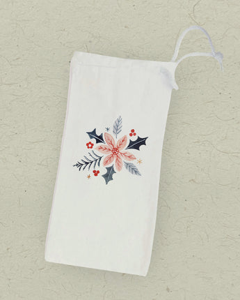 Hand Drawn Pink Poinsettia - Canvas Wine Bag